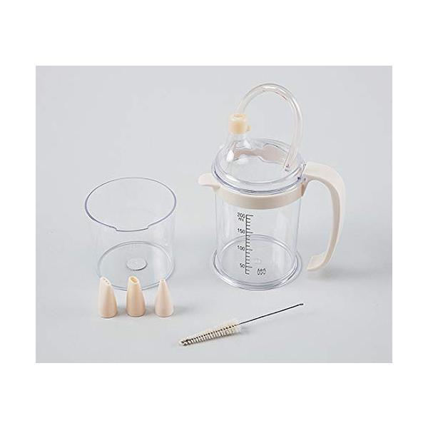 【商品概要】容量(mL):200 入数:1個材質:本体・フタ・メジャーカップ/PC(ポリカーボネート)、吸口3種/ポリエステル・エラストマー、ストロー/シリコン、ストローノズル/熱可塑性ポリエステルエラストマー、取っ手/PC(ポリカーボネー...