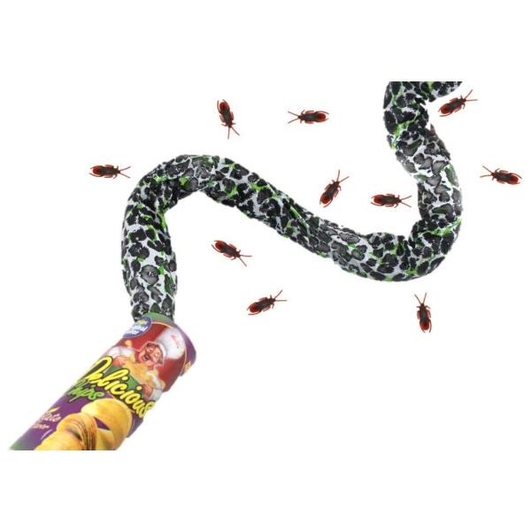 【商品概要】開けてビックリ　いや~な感じの蛇柄スプリングが飛び出すポテトチップス型のビックリ箱です。べたなゴキブリも10匹付いてきますので、一緒に中に仕込んでもワクワクです♪（輸送・在庫管理の都合上本物のゴキブリではありません。）飛び出す部...