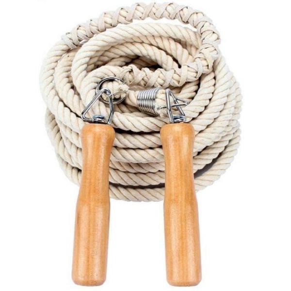 【商品概要】持ち手：木柄　ロープ：綿・麻　　カラー：ホワイトベージュ　自然素材のため多少の色の違いがございます。予めご了承下さい。サイズ：約10M（多少の誤差あり）　８〜１０人用　重さ：約700g縄の直径：約1cm　重みがあり回しやすく安定...