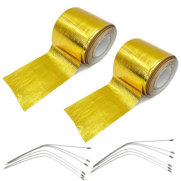 【商品概要】ゴールド テープは、熱の影響を最小限に食い止め夏場のエンジン油温、水温、吸気温度の上昇対策やエンジンルームのドレスアップにもおすすめです。断熱 遮熱 ゴールドサーモテープ 5ｍ×5ｃｍ（各セット）結束バンド付き のご紹介です。【...