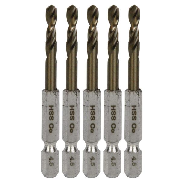 【商品概要】用途:ステンレス、鉄の穴あけ特徴1:コバルトハイス鋼(Co-HSS)を使用し、高温時の耐摩耗性が高く、ステンレス鋼の切削に最適特徴2:六角軸のためインパクトドライバーなどのチャックに直接セットできるサイズ:4.5mm、軸:六角軸...