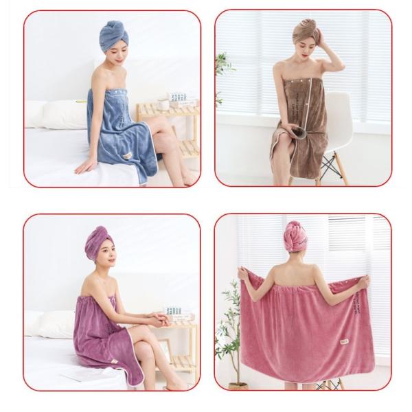 ・セット内容：バスタオル+ヘアドライタオル ・重量：約400g ・着心地が良く、吸水性、速乾性に優れています 季節を問わずお使いいただけます。・ 前開く式、胸もとにボタンで留めます。