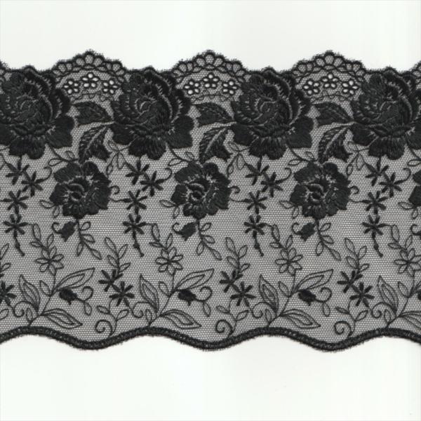 チュール レース生地 ブラック ベージュ 幅133mm ポリエステル / カット売り ハンドメイド DIY 手芸用 アクセサリー 生地 単品 レース 【post】