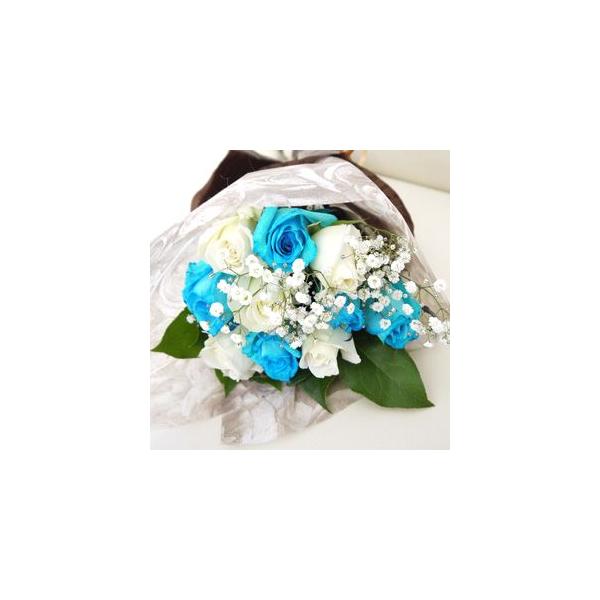 112 049 バラ専門店 水色と白いバラの花束 パシフィックオパール バラの花束 90本 生花 お祝い 記念日 誕生日 フラワーギフト 花束 切花 生花 ザ ローズショップ