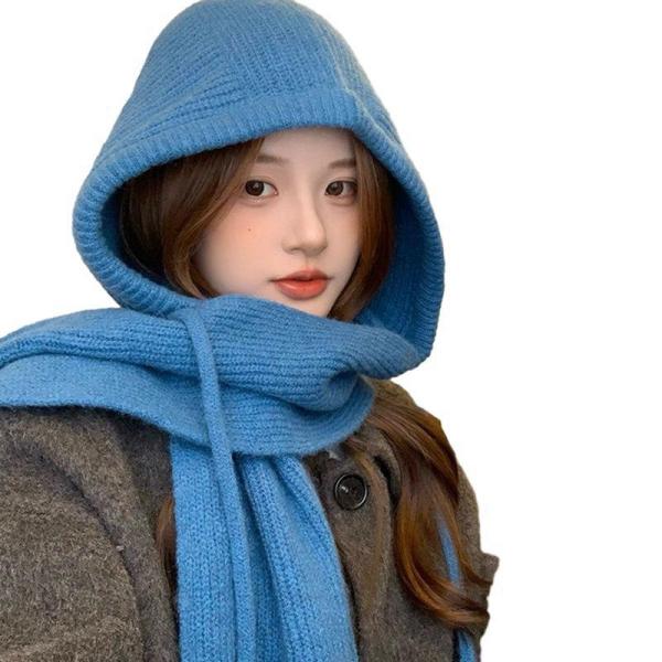 フード付きマフラー バラクラバ 一体型 ニット帽 ニットスカーフ 2in1