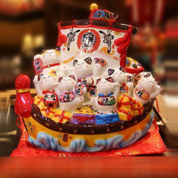 陶器 招き猫 置物 オブジェ 縁起物 ギフト プレゼント 彩絵 商売繁盛