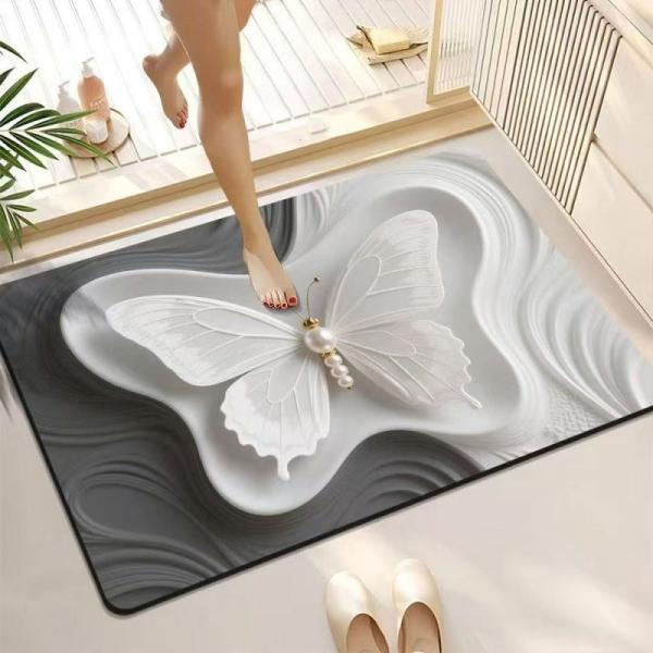 バスマット 花柄 フラワー 蝶柄 3D マット 長方形 泥除け 耐磨耗性 吸水性 エントランス 廊下 室内 ずれない トラップ ユニーク
