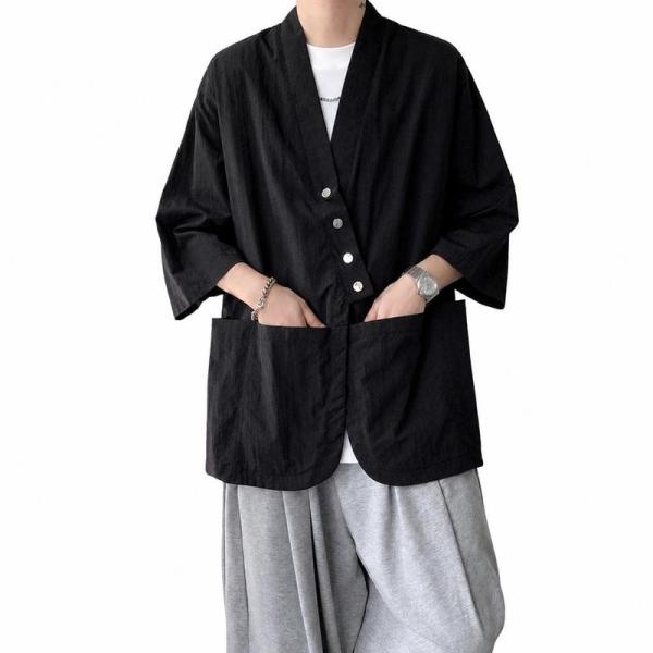 羽織 カーディガン メンズ 七分袖 和風 チャイナシャツ 接触冷感 ゆったり ビッグシルエット 甚平風 アウター カジュアル とろみ感