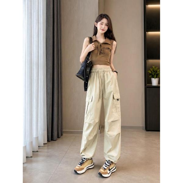 カーゴパンツ レディース ワイド パラシュートパンツ 裾ドロスト