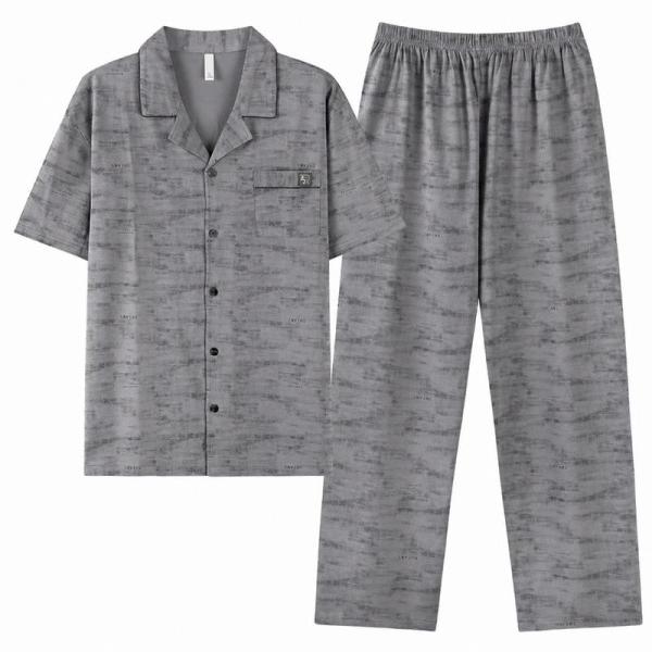 パジャマ メンズ 上下セット 半袖 長ズボン 前開き ルームウェア 部屋着 夏用 薄手 吸汗 速乾 通気性 柔らかい 肌触り 伸縮 紳士
