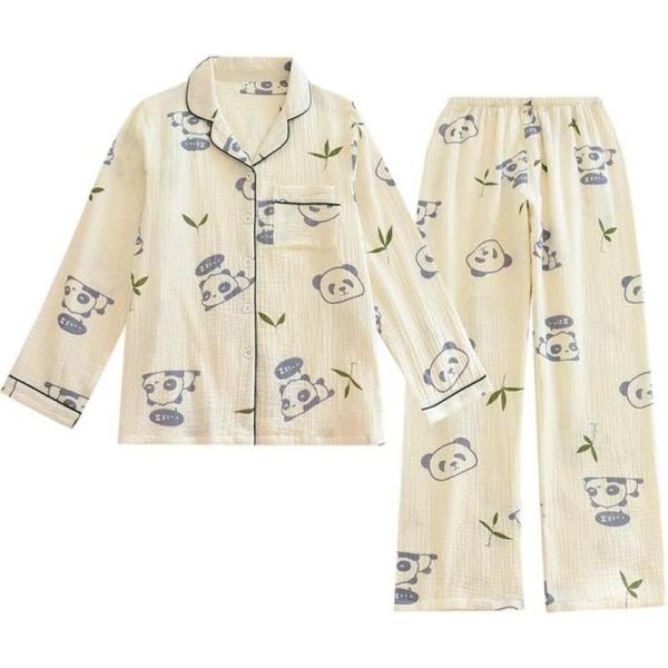 パジャマ 前開き レディース ルームウェア パンダ柄 寝間着 上下セット 七分袖 綿 婦人服 部屋着 浴衣 甚平 通気性 春夏 和風 吸汗