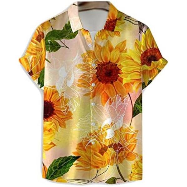 ビーチシャツ メンズ 夏 総柄 プリント ひまわり 花柄シャツ 半袖 アロハシャツ ハワイアン 開衿 カーディガン 薄手 トップス ビーチ