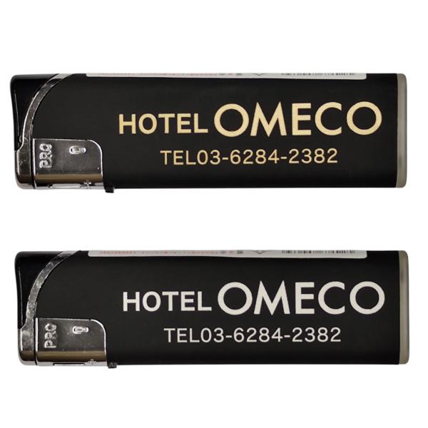 OMECOオリジナルのディスポーザブル ガスライター＞＞HOTEL OMECO＜＜ゴールドとシルバーの2本セットでお届け！表面はシルバーとゴールドの文字で HOTEL OMECO裏面はシンプルな無地の黒になってます。