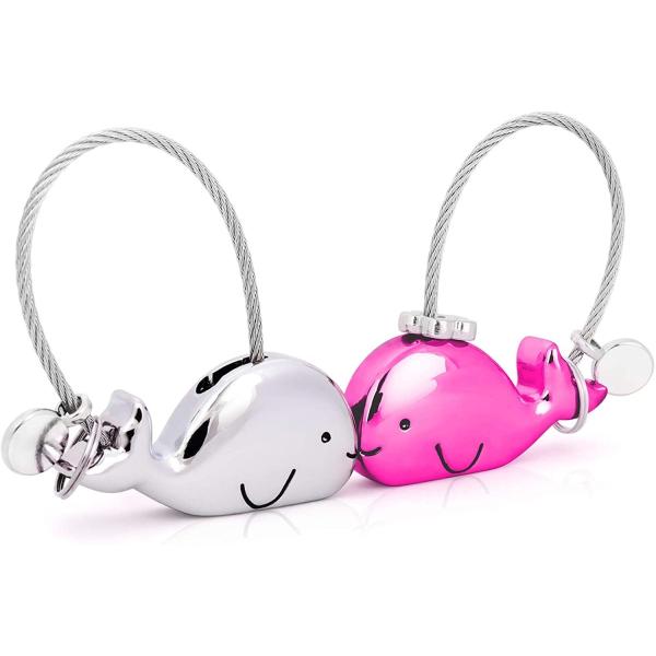 ペアキーホルダー Natuo カップル キーホルダー ペア お揃い かわいい キーリング 鍵 動物 磁気のキス 名前入り ペンダント ネックレス 記念 彼氏 彼女へのプレゼント シルバー ピンク 鲸鱼の価格と最安値 おすすめ通販を激安で