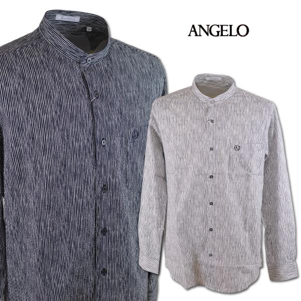 アンジェロ 長袖シャツ スタンドカラー メンズ 秋冬用 白 黒 紺 M L LL 51-1213-04