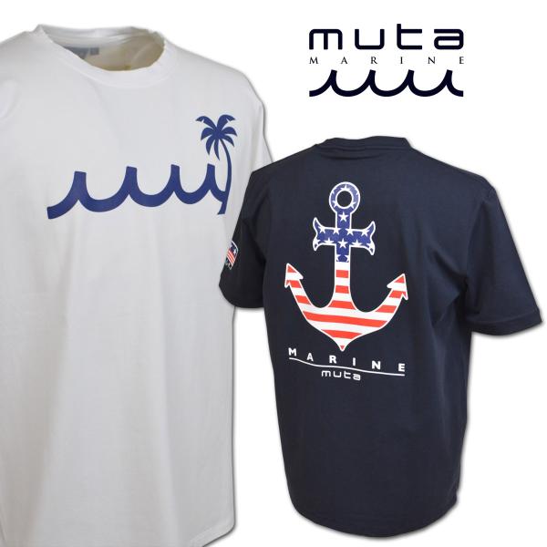 muta 半袖Tシャツ ゴルフ ゴルフウェア マリン marine PALM WAVE ストレッチTシャツ メンズ 春夏用 白 紺 M L LL mmmp434772