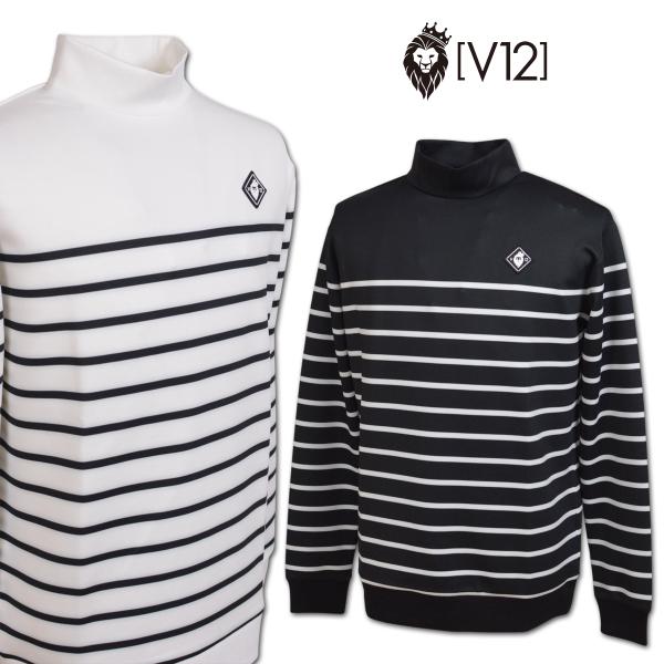 V12 長袖ハイネックシャツ ゴルフ ゴルフウェア BORDER L/S MOCK メンズ 秋冬用 白 黒 v122620mk05