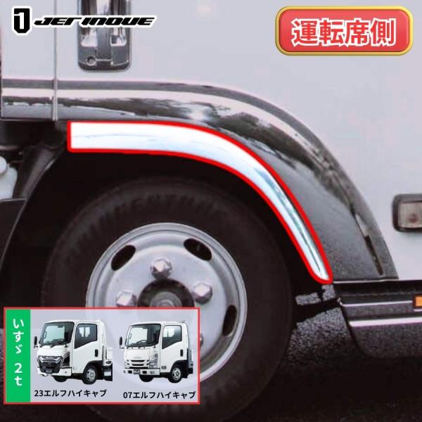 メッキドアライナー 23エルフ ハイキャブ07エルフ ハイキャブ 右側 運転席側 ジェットイノウエ 510046ドアパネル下部に付くライナーをメッキ化。純正品は高さ約35cmに対して、高さ約65cmと幅広タイプのメッキでよりワイドに低く魅せ...