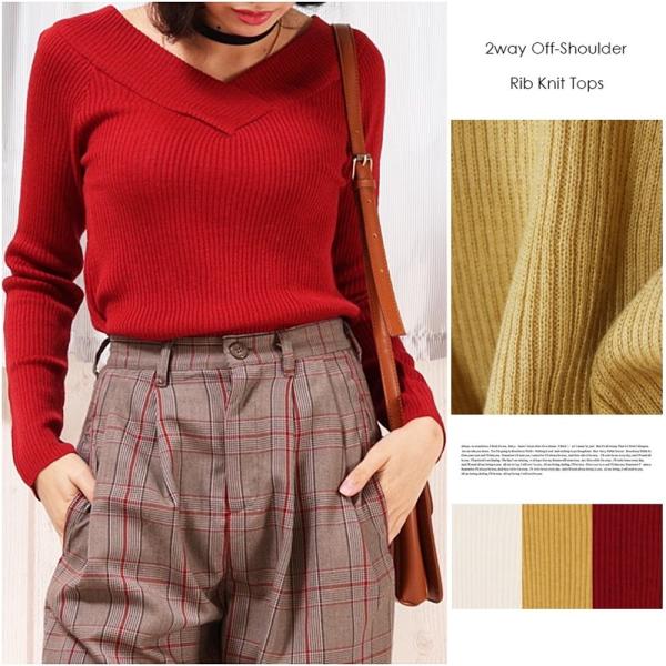 オフショルダー ニット デザインニット ニットソー オフショル Vネック