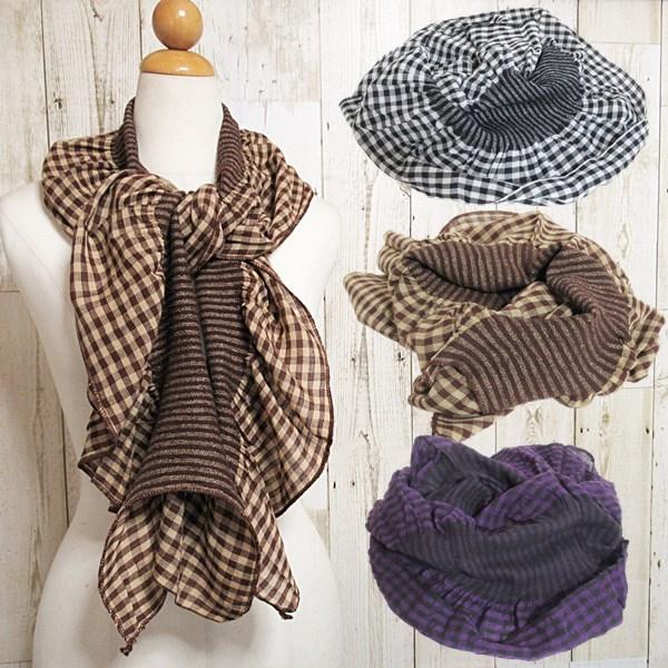 ストール くしゅくしゅ ギンガムチェック チェック柄 紫外線対策 UV