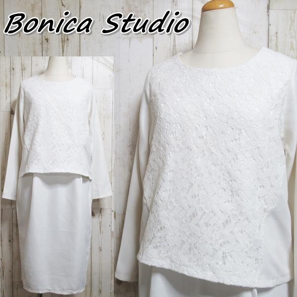 Bonica Studio ワンピース セットアップ風 レース 切り替え ドッキング