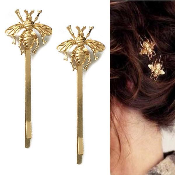 蜂 ヘアピン 2本 ペア セット ハチ ヘアアクセ 虫 昆虫 ゴールド
