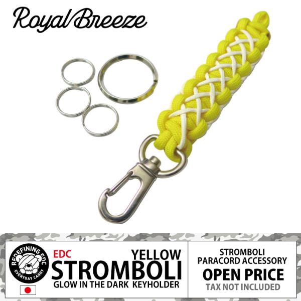 EDC STROMBOLI YELLOWミニツール、カギ、等を携帯できる便利なパラコードランヤード・キーホルダー。1メートル程のパラシュートコードで編まれたタフなアクセサリーです。白のステッチは蓄光なので暗闇でぼんやり光ります。すぐに使える...
