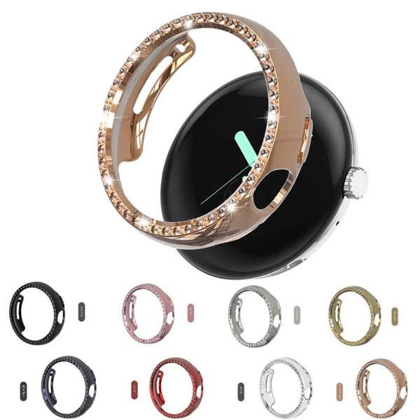 グーグル ピクセル ウォッチ フレームケース Google Pixel Watch / Pixel Watch 2 / Pixel Watch 3 ハードケース きらきらストーン 衝撃吸収 PC素材 装着簡単