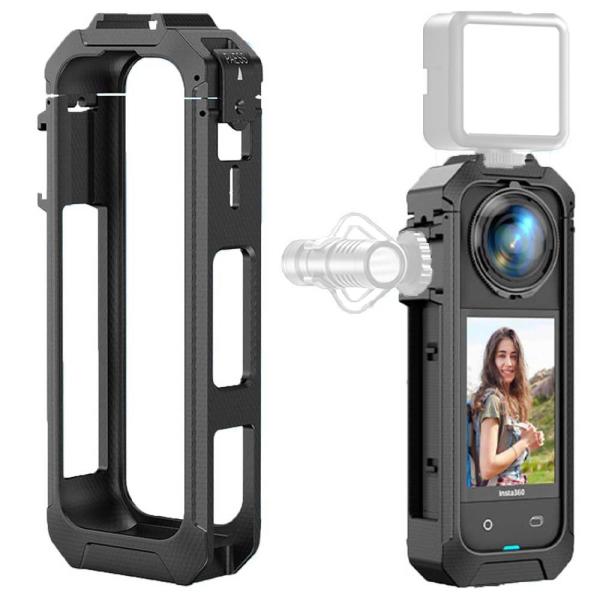 インスタ360X5  Insta360 X5 専用 フレーム保護 ハウジングケース PC素材 バッテリー交換可能 三脚やLED補助ライト/外付けマイク装着可能 1/4インチネジ穴付き
