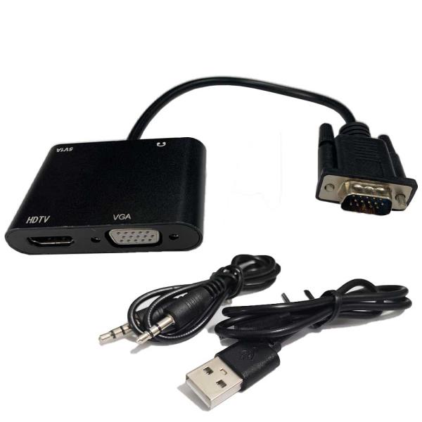 【2in1】VGA to HDMI+VGA 3.5mm audio コンバーター 変換アダプタケーブル 25CM USB給電 音声出力対応 パソコン ラップトップに対応