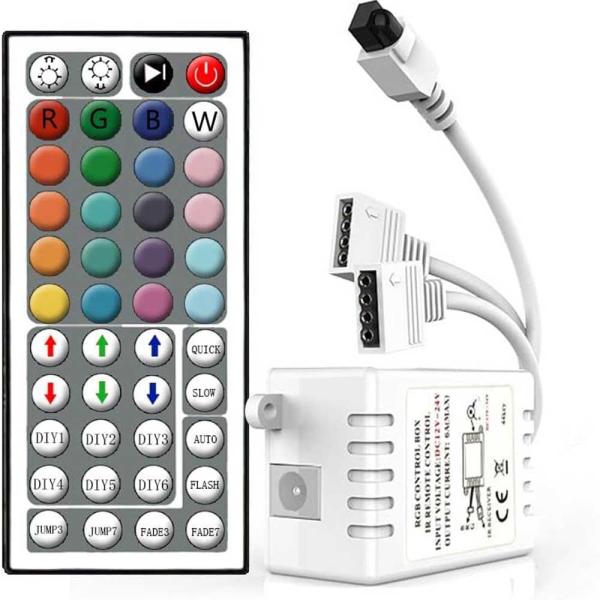 LED テープライト コントローラー RGB テープ用 リモコン 調光 調色 IRコント 4ピン 44キーリモコン付き 12V~24V SMD 5050/3528テープライト適応