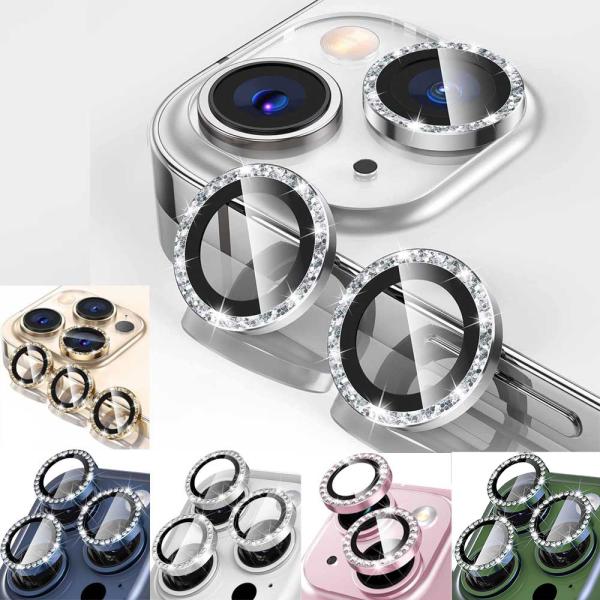 【全5色】iPhone 15 / 16 / 17 全シリーズ対応 カメラカバー キラキラ ラインストーン レンズ保護フィルム 強化ガラス カメラレンズプロテクター ストーン付き