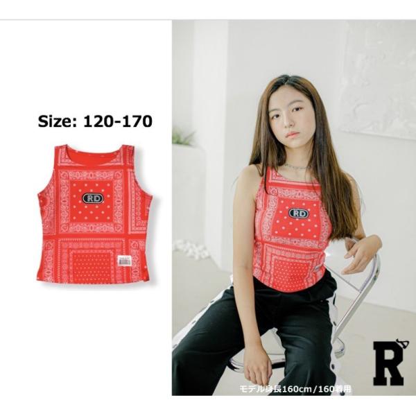 キッズダンス衣装 ペイズリー レッド 赤 タンクトップ ノースリーブ シャツ トップス k-pop 衣装 韓国 アイドル スタイル ストリート