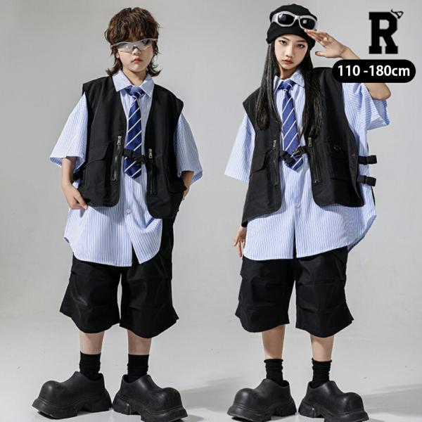 キッズダンス衣装 ネクタイ シャツ セットアップ 半袖 ハーフパンツ ヒップホップ hiphop kpop 韓国 子供 キッズ