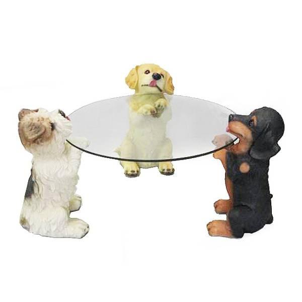 犬型テーブル ガラス天板　テーブル 小物 置物 送料無料】アウトレット品/犬付きガラステーブル/犬のテーブル/陶器