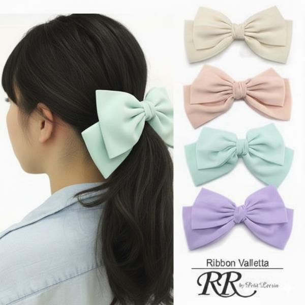 バレッタ リボン 大きめ ビッグリボン シフォン ダブルリボン ヘア
