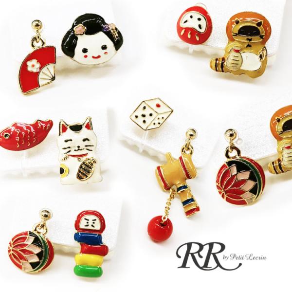 ノンホールピアス ノントゥルー イヤリング 招き猫 福たぬき 和風