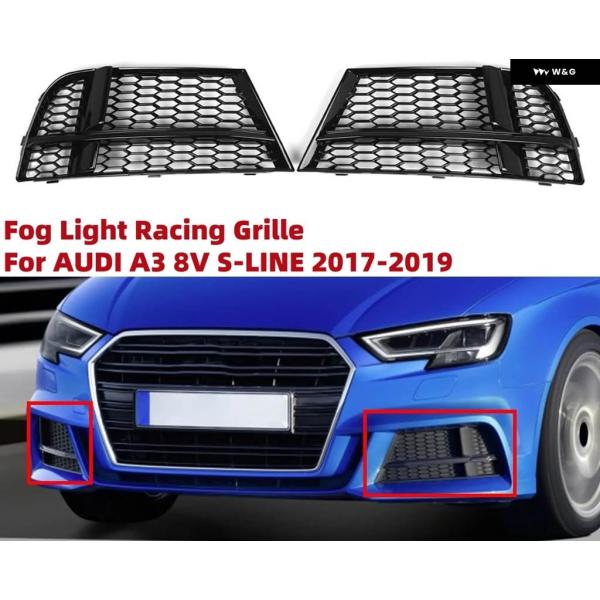 並行輸入品 アウディ A3 8V S-LINE セダン スポーツバック コンバーチブル 2017-2019 フロント バンパー フォグランプ グリル カ