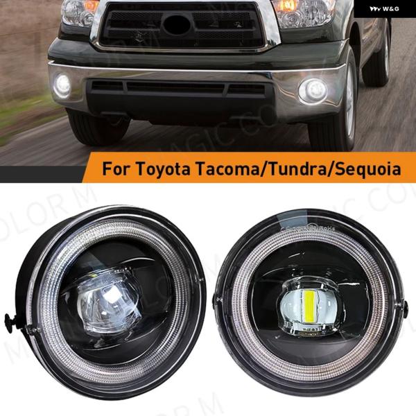 並行輸入品 LED フォグランプ エンジェルアイ トヨタ タコマ タンドラ セコイア 2005 - 15 DRL クリアレンズ