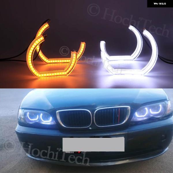 並行輸入品 BMW 3シリーズ E46 セダン フェイスリフト 2001-05 ハロゲン ヘッドライト クリスタル DTM スタイル LEDエンジェルアイライト