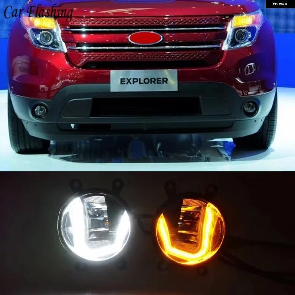 並行輸入品 3-IN-1機能 LED デイタイム ランニングライト カープロジェクター フォグランプ イエローシグナル フォード エクスプローラー 2011 -