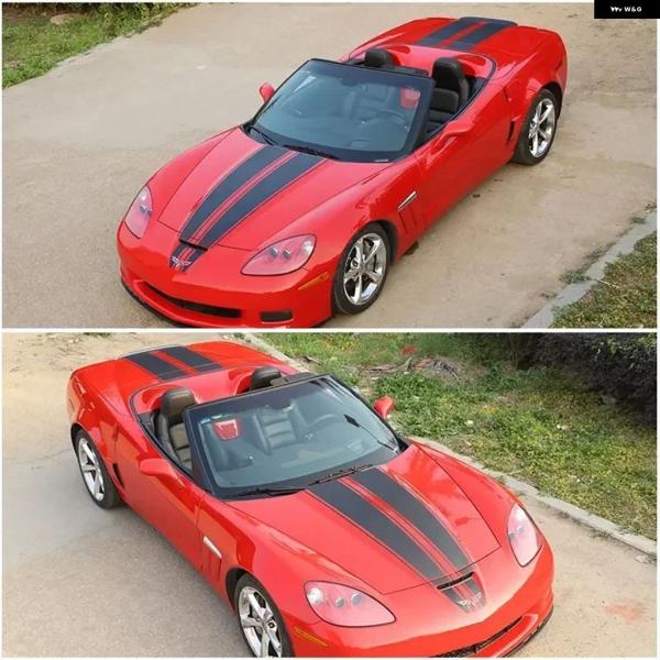 並行輸入品 シボレー コルベット C6 PVC 車用フロント エンジン フード トランク 蓋 トリム ステッカー プルフラワーフィルム カー ブラック 2005