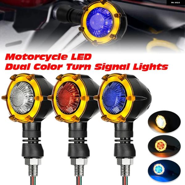 並行輸入品 ミニ オートバイ ラウンドハローリング LED ウィンカー ライトデュアルカラーDRLドライビングランプ流れる フラッシュライト インジケーター 1ペア