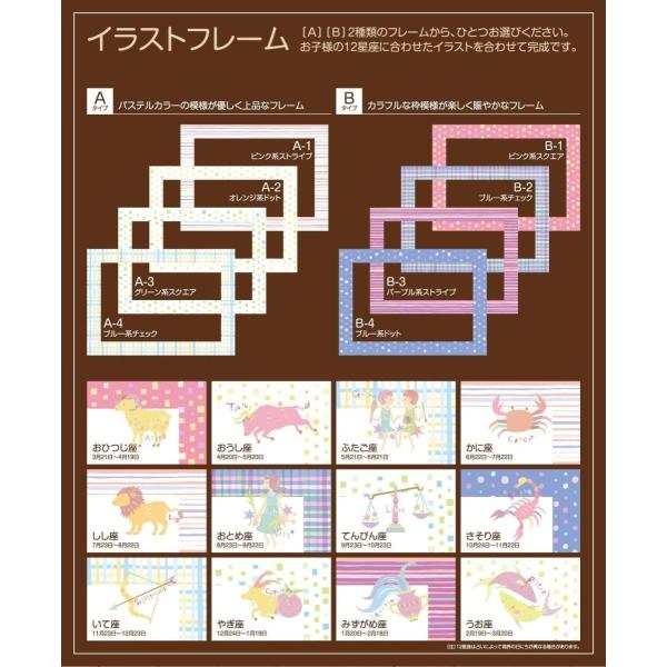 クリアフォトフレームメモリアル カラーフレーム８種類選択 手がた足がた付き お名前 漢字 アルファベット 星座イラスト 生年月日 赤ちゃん Sawazoom