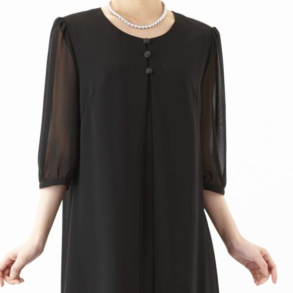 ブラックフォーマル夏用b Gallery ワンピース体型カバー夏対応前開き授乳一枚着シフォンレイヤー喪服礼服葬儀黒 Nipex Net