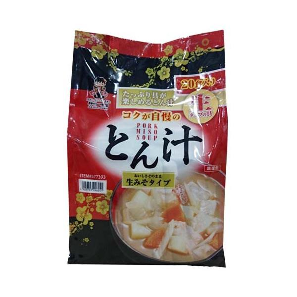 ■商品名:とん汁 生みそタイプ 20食■メーカー:神州一味噌■原材料:【調味みそ】米みそ、食塩、砂糖、ラード、ポークエキス、野菜エキス、たんぱく加水分解物、酵母エキス、酒精、調味料(アミノ酸等)、香料、(原材料の一部に小麦を含む)　【具】じ...