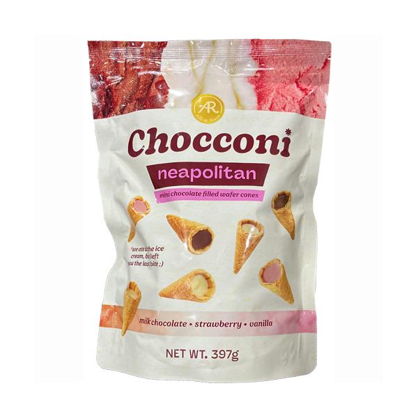 チョッコーニ ネオポリタン ミニコーンズ 397gミルク バニラ ストロベリー 3種 ワッフルコーン スナック お菓子
