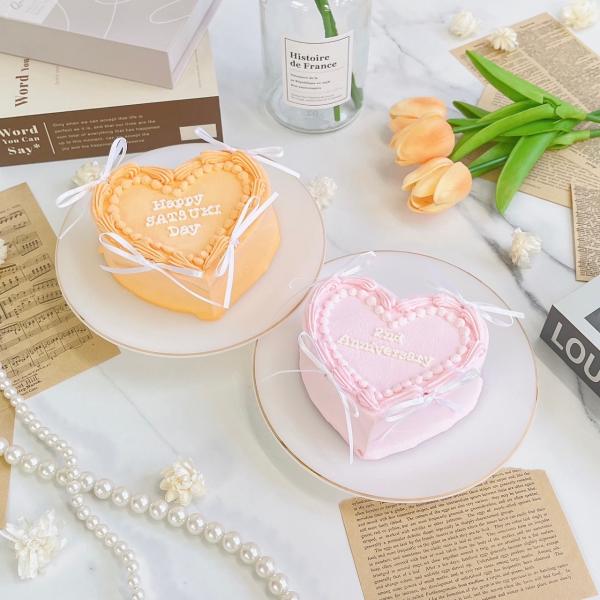 白リボンハート型センイルケーキ 4号｜12cm 2〜3名様向け｜センイル