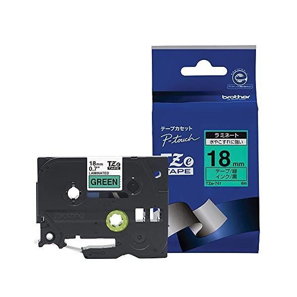 brother純正ピータッチ ラミネートテープ TZe-741 幅18mm (黒文字/緑