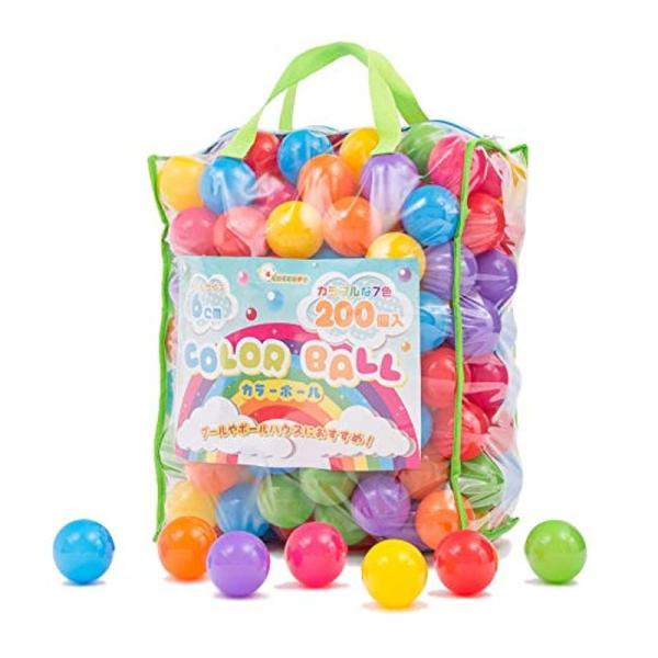 【商品名】　coccoro カラーボール 200個入り 7色 直径6cm 収納バッグ付き（ボールプール/キッズテント/キッズハウス用） 【商品説明】　・【カラー】7色（レッド・イエロー・ブルー・グリーン・オレンジ・ピンク・パープル）・【サイ...